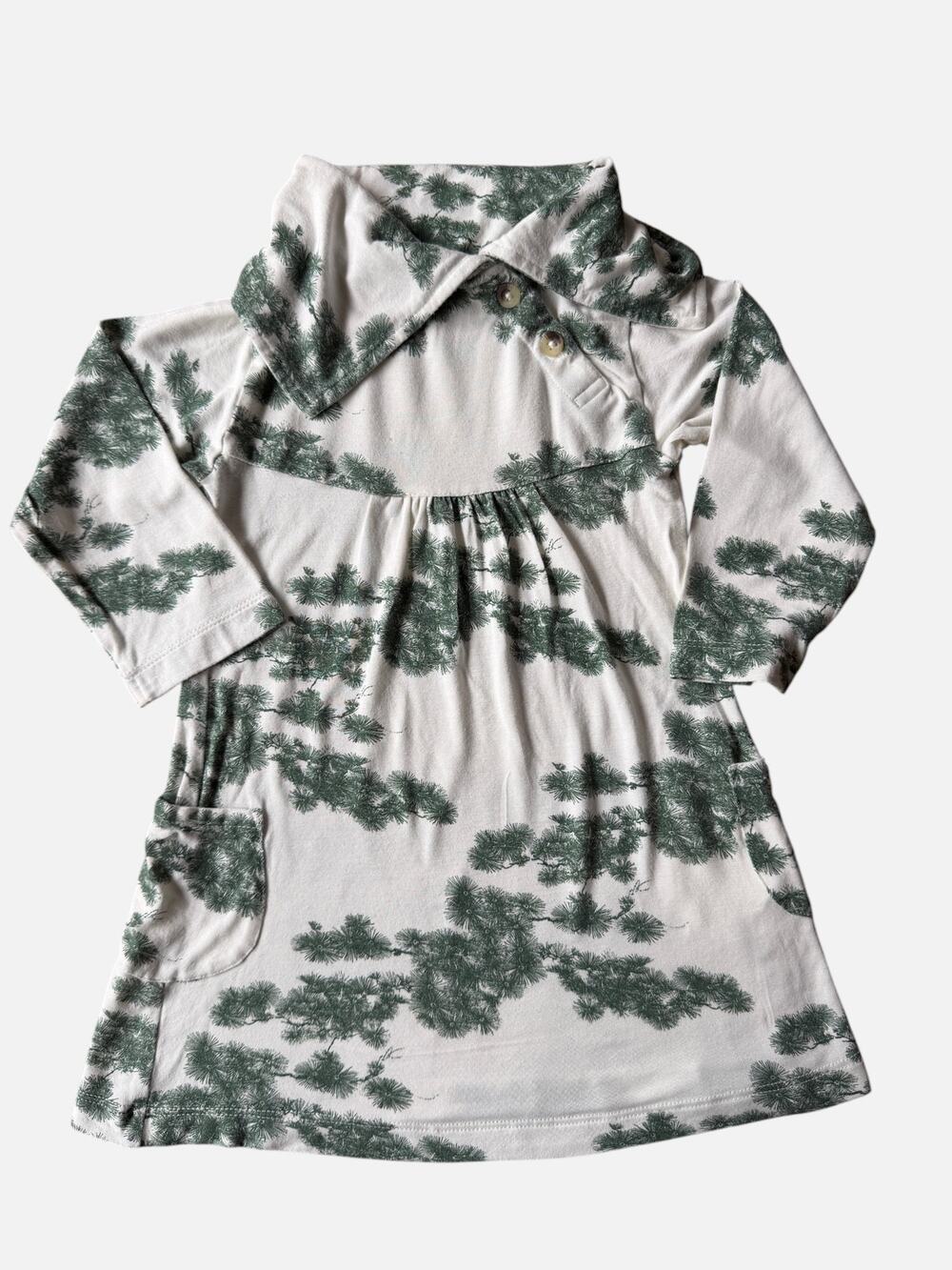 Kate Quinn Bamboo Pine Tree Print Cowl Neck Dress Girls 18-24M